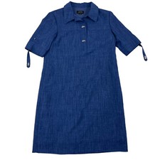 Tahari Arthur S. Levine A Blue Denim Look Turn-Lock Button Shift Dress Size 4