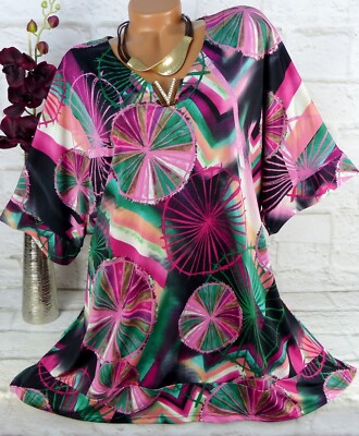 2W Designer Kleid Tunika Bluse Shirt Top Lagenlook Longshirt Sommer  4) 48 50