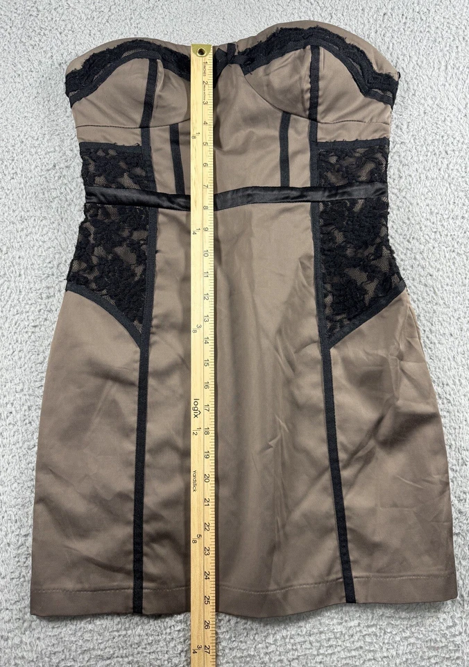 2b bebe Olivia Lace Bustier Dress Brown Strapless Fitted Shift Slimming Womens M - image 3 of 4