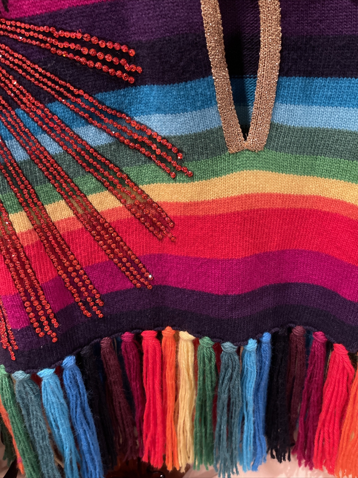 100percent Authentic GUCCI Runway Multi Color Rainbow Angry Cat Wool Poncho Sweater image 7