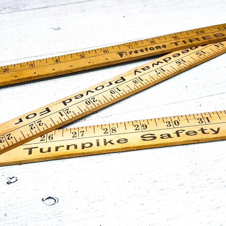 Regla plegable de madera para neumáticos Firestone de colección Speedway autopista de peaje seguridad Foto 2 de 4