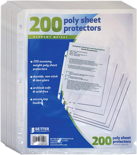 200 Clear Plastic Poly Sheet Page Protectors ACID Free Sleeves Document