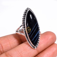 Natural Blue Tiger Eye Ring 925 Sterling Silver Statement Ring Gift for Her