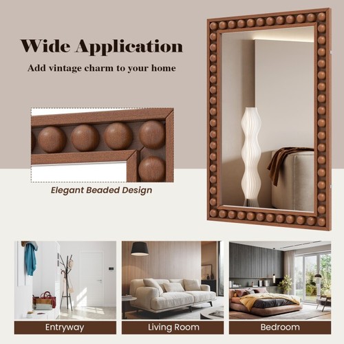 24'' x 36'' Bedroom Wall Mounted Rustic Mirror w/ Solid Rubber Wood Frame Brown - Picture 10 of 10
