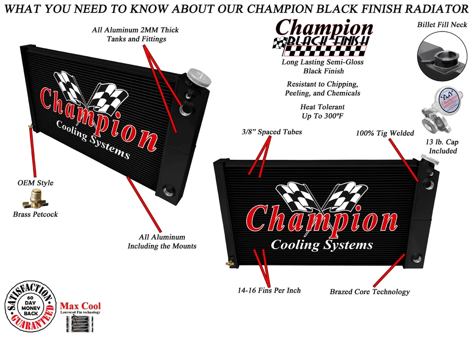 Radiador ER 3 filas DP acabado negro 17x28", 1,5, 1,5 para Olds Cutlass LS 1966-1977 Foto 3 de 4