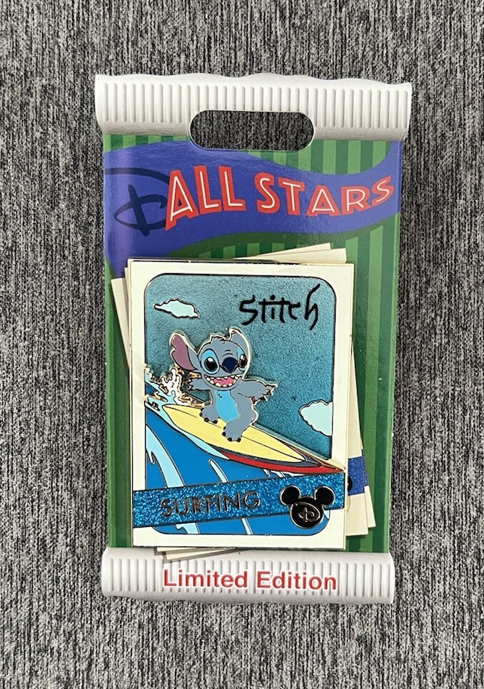DISNEY ALL STARS TRADING CARDS STITCH SURFING PIN OF THE MONTH LE