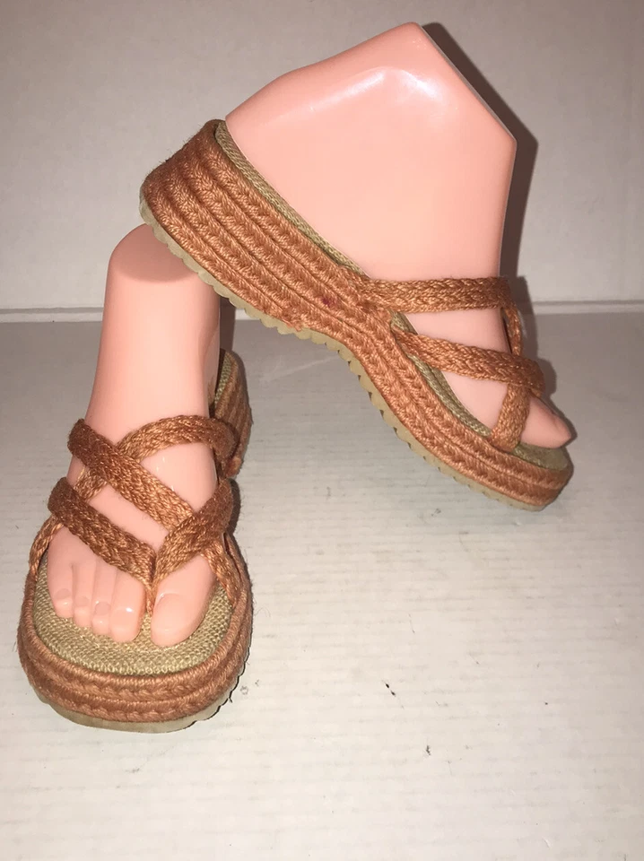Sandalias De Colección Años 90 Clasificadas Y2K Naranja Rafia Yute Cáñamo Plataforma Trenzada Talla 7 Foto 3 de 4