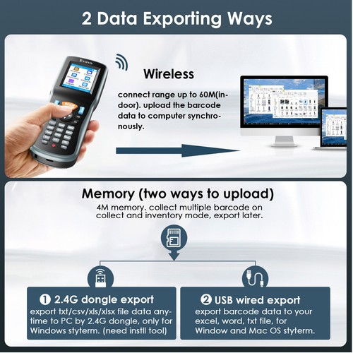Eyoyo PDT6000 2.4G Wireless Barcode Scanner Collector Inventory Bar Code Reader - Picture 6 of 10