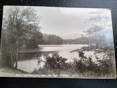 1918 Lake Luzerne NY From The East Shore Scenic RPPC Photo Postcard