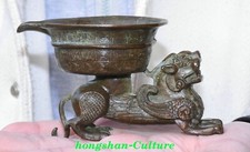 4.7'' Old Chinese Bronze Dynasty Dragon Loong Pixiu Brave troops Beast Zun Cup