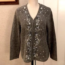 Dress Barn Silk Angora Embroidered Cardigan Zipper Size L