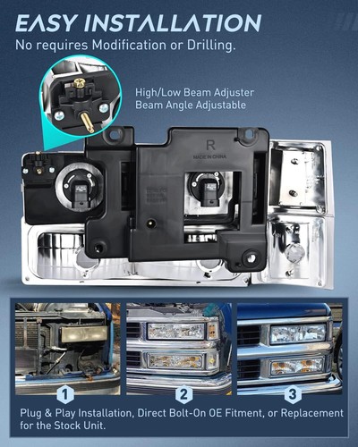 Nilight Headlight Assembly for 1994 1995 1996 1997 1998 Chevy Silverado Tahoe - Foto 55 di 56