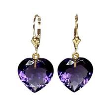 Small Purple Amethyst Heart Earrings February Birthstone Drop Dangle Earrings