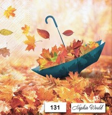  131 TWO Paper LUNCHEON Decoupage Art Craft Napkins - AUTUMN LEAVES UMBRELLA