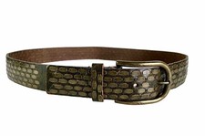 Mens Cowboy Belt Studded Brass Hand Tooled Genuine Leather 41" Cowboy's Belt