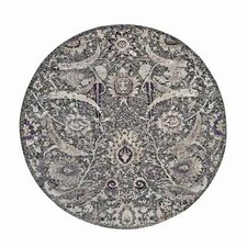 8' x 8' Brown Hand Knotted Wool and Silk Sickle Leaf Round Oriental Rug R90973