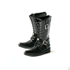 1/3SD BJD Male Doll Shoes Pointed-toe Lace-up Military Boots Buckle Matte Black
