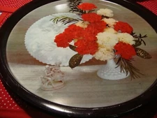 Mid-Century Vintage Round Metal Serving Tray Kitchen Decor 10.75" Flowers    256