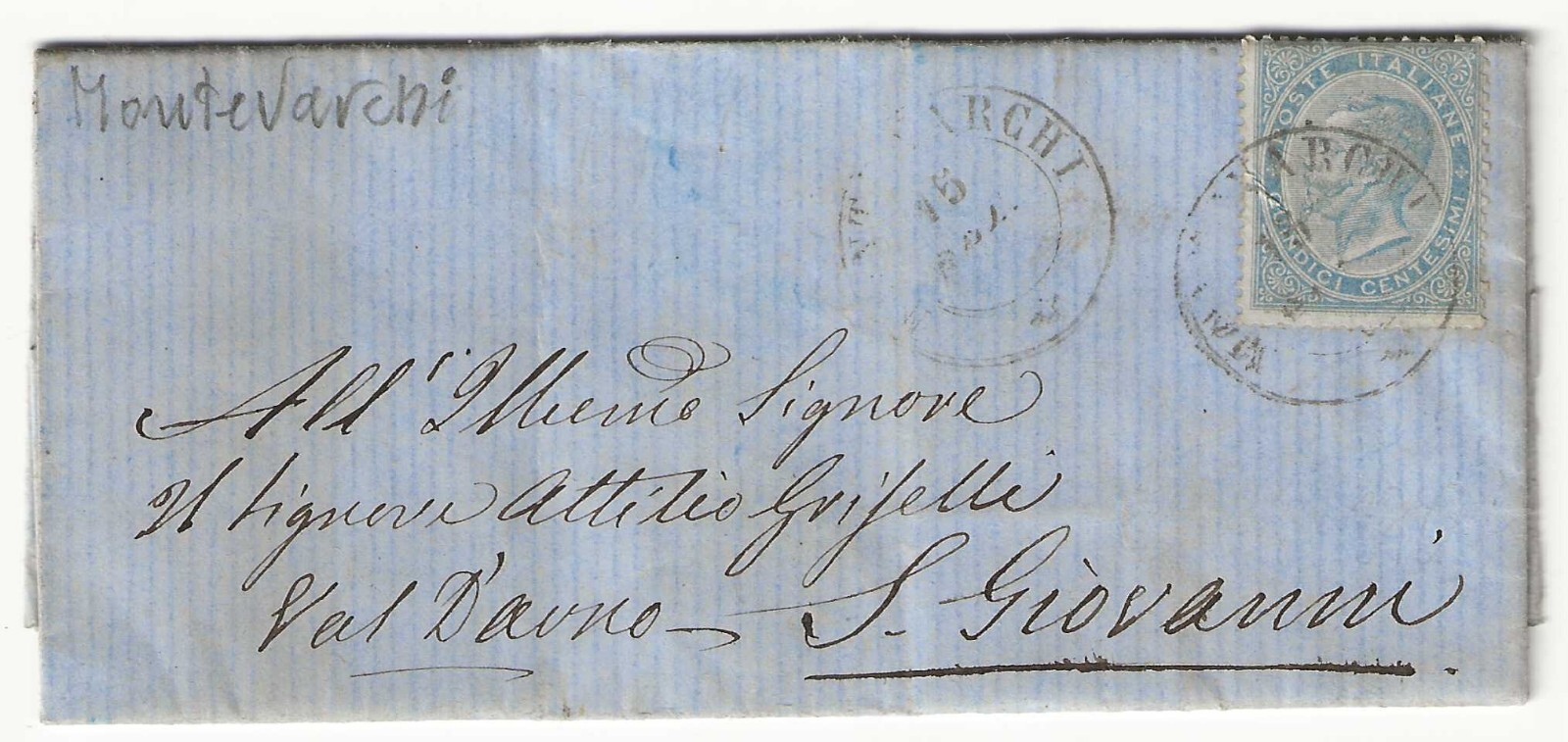 1863 Kingdom - 15 c. De La Rue on fold for St. John with cancellation by Mont...