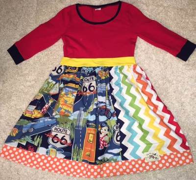 NEW Kpea Kids Fly Too Route 66 Travel Red Chevron Dress 10 12 Yrs