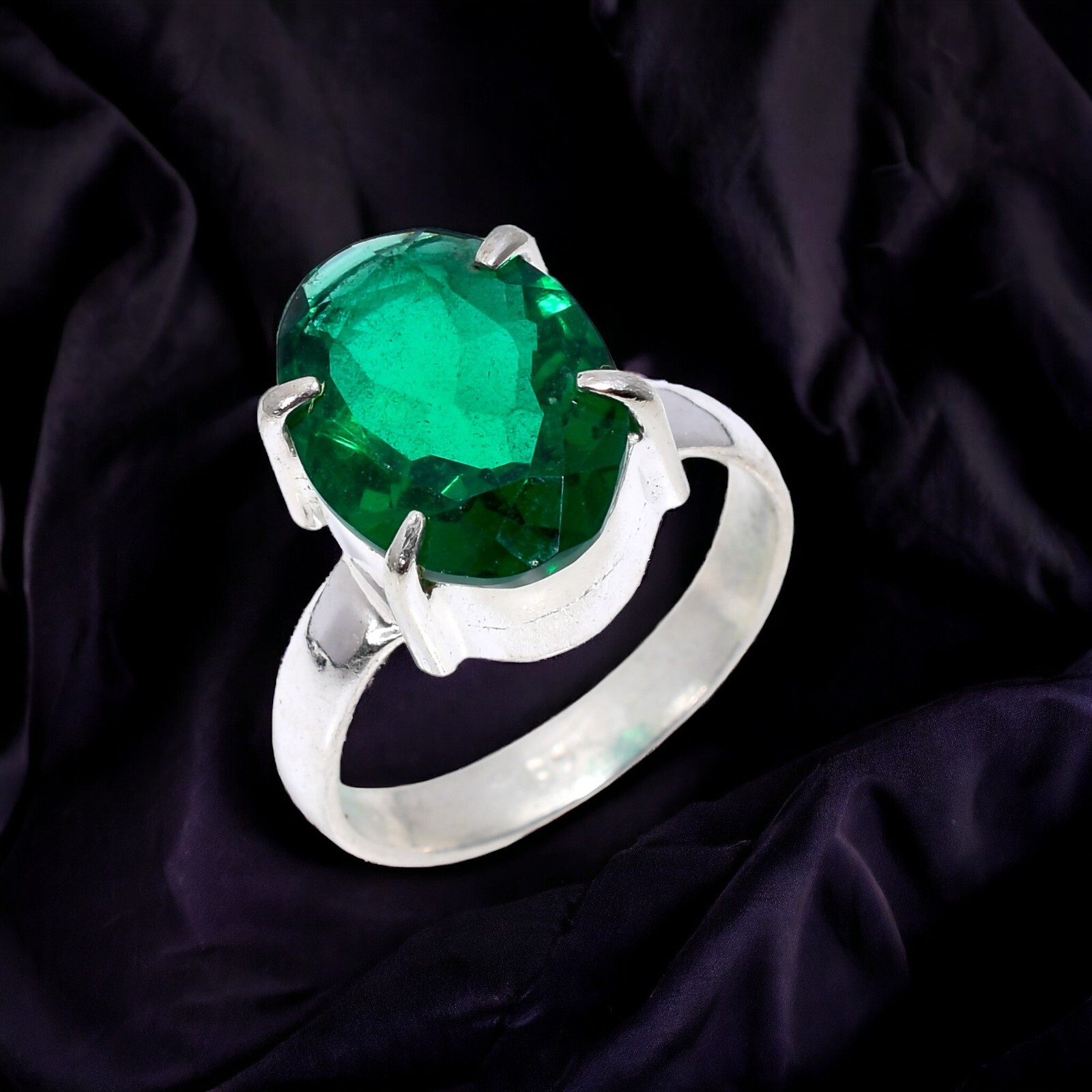 Sterling Silver Emerald Boho Dainty Ring Size 6 Anniversary Jewelry