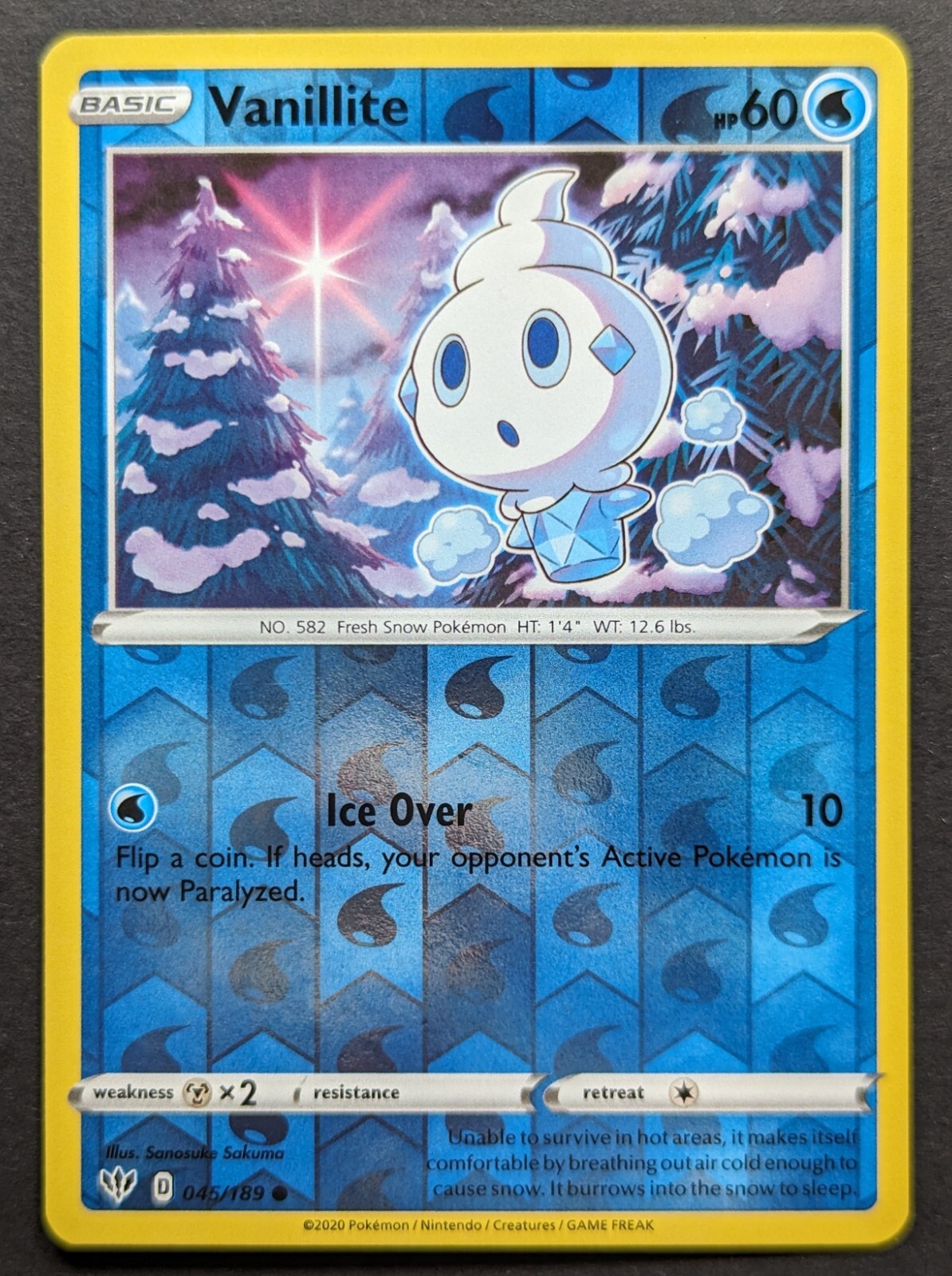 Vanillite 2020 Darkness Ablaze Reverse Holo Pokemon Card 045/189 (NM)