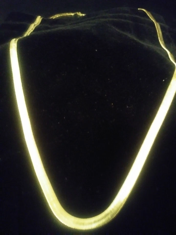 14K GOLD CLAD SHINY CHAIN HERRINGBONE NECKLACE 6MM 20 INCH + BONUS ! STAMPED!
