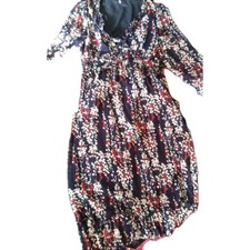 NWOT Womens M blue floral boho chic long dress pretty girly sheer sleeves flower