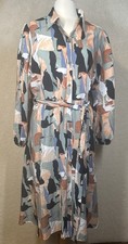 Nine West Women’s Button Front Lined Dress Long Sleeve Midi Sz XL Multicolor