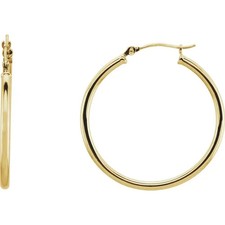 30 mm x 2mm Pair of 14K Yellow Gold Round Tube Hoop Earrings Free Shipping