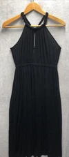 H&M Halter Dress Size M Black Peek A Boo Cleavage MIDI Vacation Beach Summer