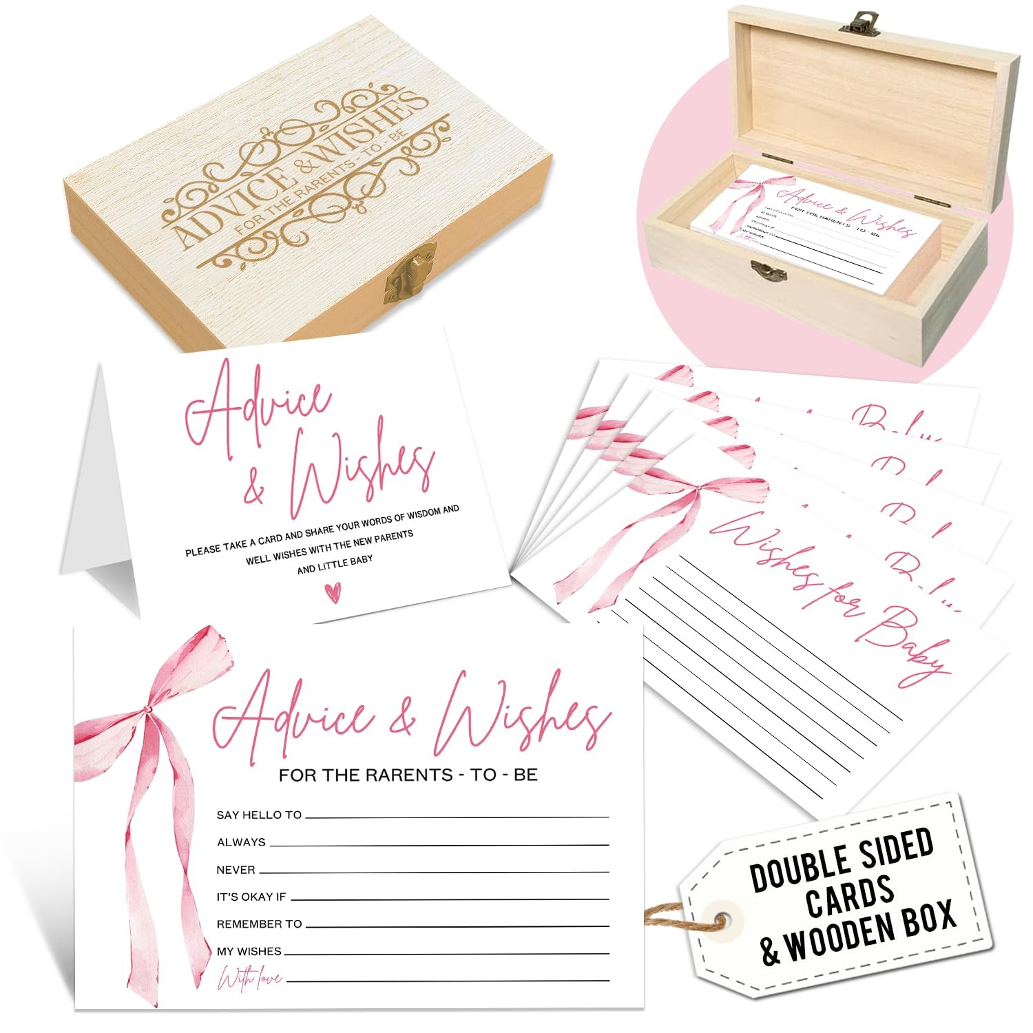 Advice and Wishes Cards with For Parents To Be - 50 Pcs Pink Bow Advice Cards...