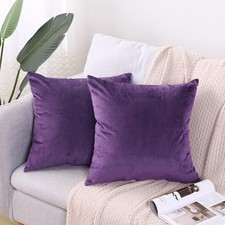 2 Pack Soft Velvet Couch Throw Pillow Covers 18x18 18" x 18" Pack of 2 Purple