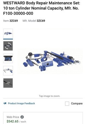 WESTWARD Body Repair Maintenance Set: 10 ton Cylinder Nominal Capacity,