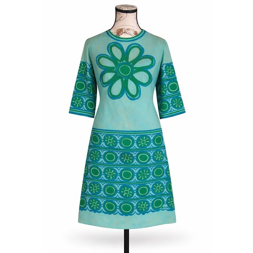 1960s Vera Neumann Dress Mod Psychedelic Floral Aqua Shift 10 for Lord & Taylor