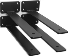 4 Pack - 10 Inch Black Hidden L Shelf Bracket (1/5 Inch Thicked) Iron Floating S