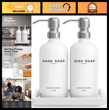 White Glass Soap Dispenser Set with Tray  Pump - Modern Kitchen Decor for Home,