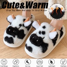 New Women's Winter Arrival Cow Print Plush Slippers Cozy and Warm for Home