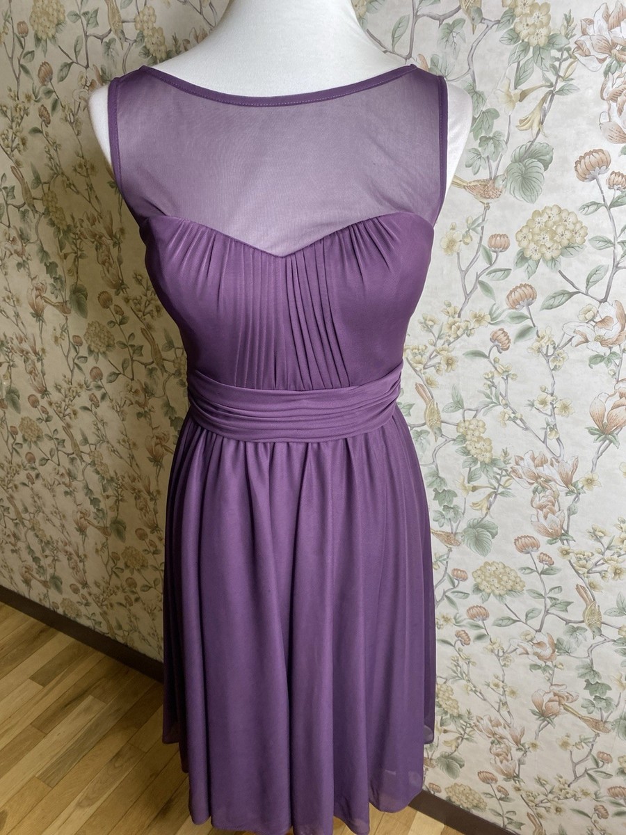 size 6 bridesmaid dress DAVID'S BRIDAL Purple Chiffon BRA Mesh A-line Sleeveless Yellow Bateau A-Line Chiffon