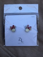 Minnie Mouse Style Rhinestone Bow Earrings   S925 Sterling Posts   New