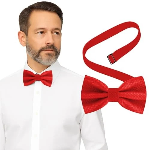 Bow Tie for Men Polyester Solid Pretied Bowties Adjustable Tuxedos Bowtie 1 Red - Image 2 of 4