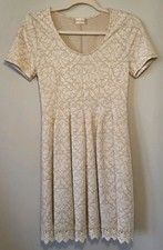 Altar'd State Dress Size Medium Fit & Flare Gold Metallic ivory Lace Princess