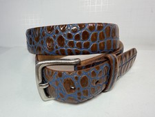 W. Kleinberg Genuine Leather Embossed Croc Belt Blue / Brown Made in USA Size 34