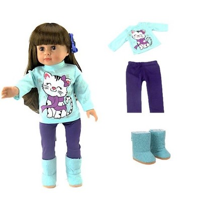 Doll Clothes 18'' Pants Purple Top Turquoise Kitten Boots Fit American Girl Dolls