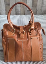 Nicoli High Quality Italian Tan Cognac Leather Shoulder Bag Studs Double Strap