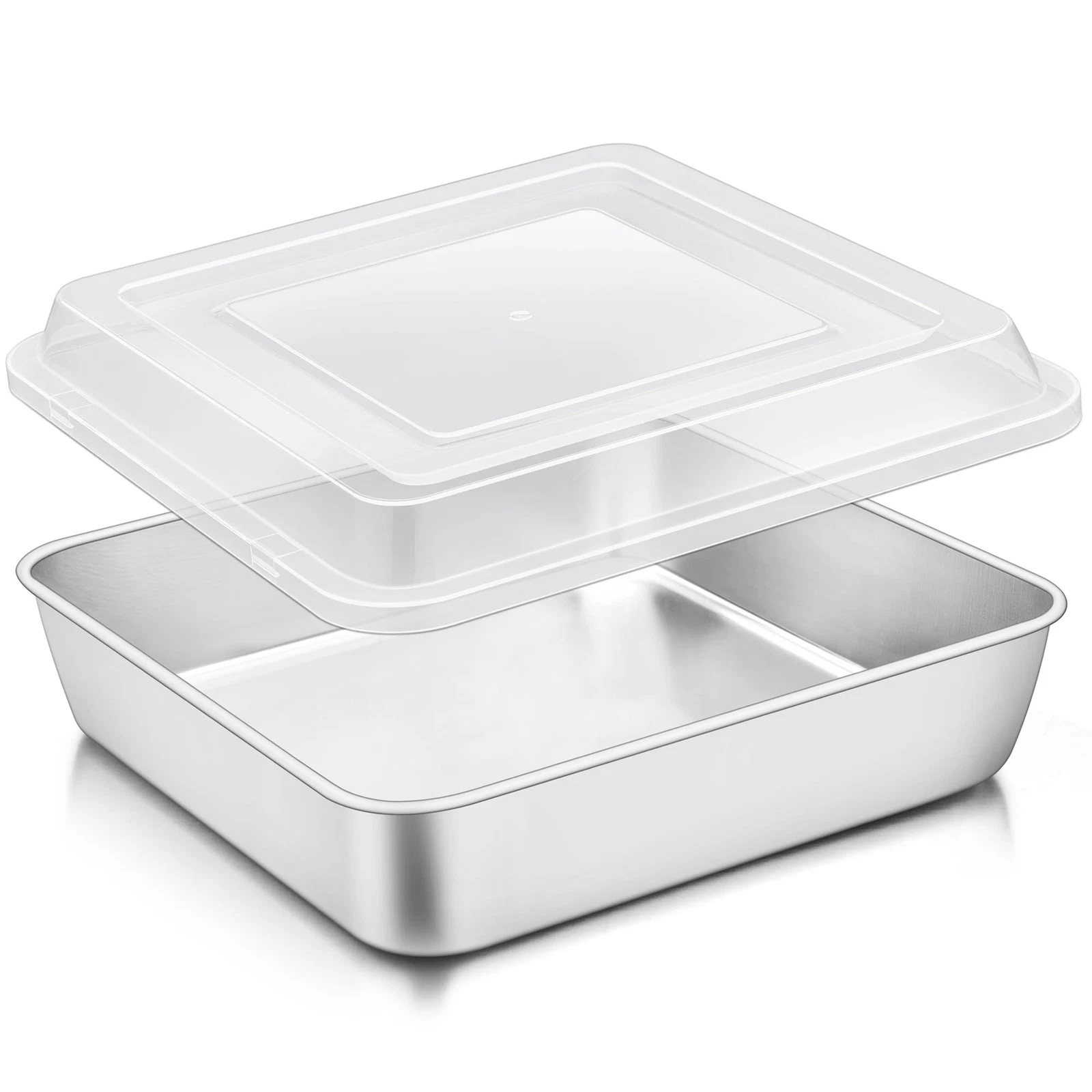 9 x 9 Inch Square Cake Pan, Stainless Steel Square Baking Pan with Lid for Br...