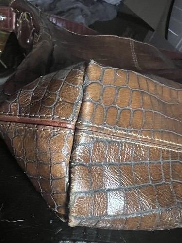 Vintage Donald Pliner Croc Embossed Peace Sign Shoulder Bag-Silver Accents - Picture 22 of 24
