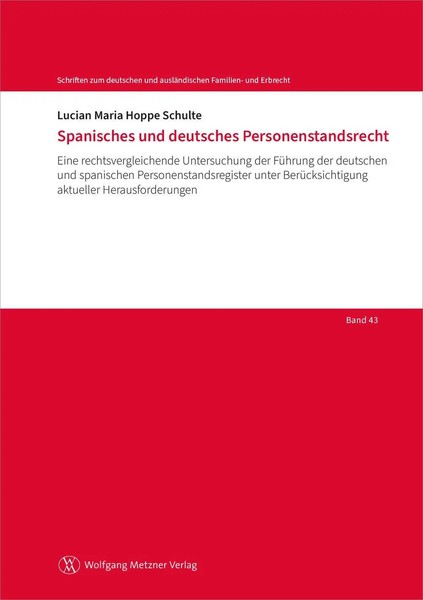 Lucian Maria Hoppe Schulte | Spanisches Und Deutsches Personenstandsrecht | Buch-image