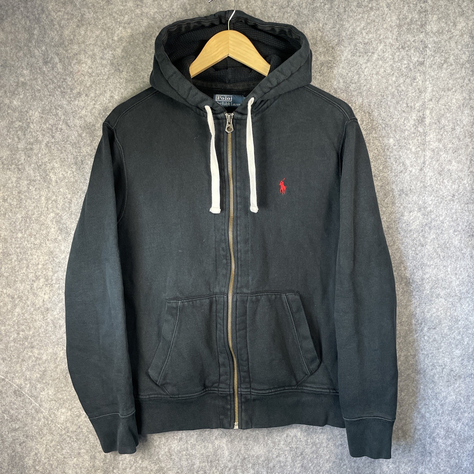 Polo Ralph Lauren uomo giacca full zip con cappuccio nera taglia L rosso pony ricamato