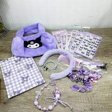 Sanrio Kuromi Purple Accessory Bundle Plush Bag Headband Stickers Hair Ties Set